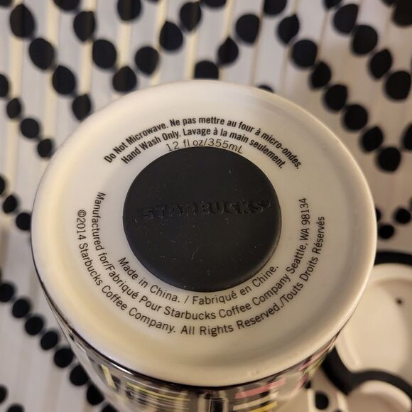 Starbucks 2014 Double Wall Porcelain Art Deco Gold Travel Mug - 12 Oz. - Picture 4 of 5